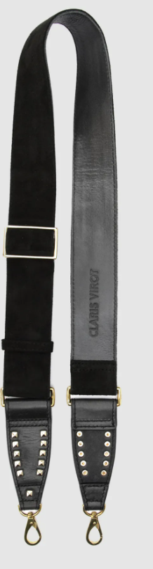 bandouliere-daim-noir-clous-or.png BANDOULIERE DAIM NOIR CLOUS OR CLARIS VIROT